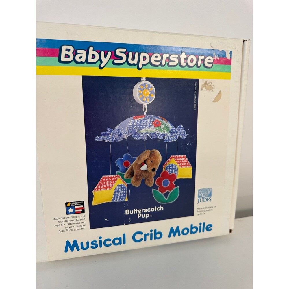 Vintage 1996 Baby Superstore Butterscotch Pup Musical Crib Mobile Judis Original